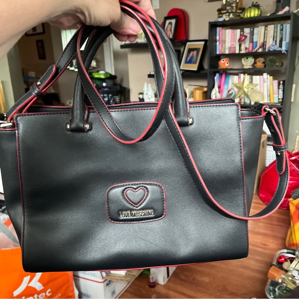 Moschino Love Moschino Black Faux Leather Satchel/Crossbody Bag.  New!